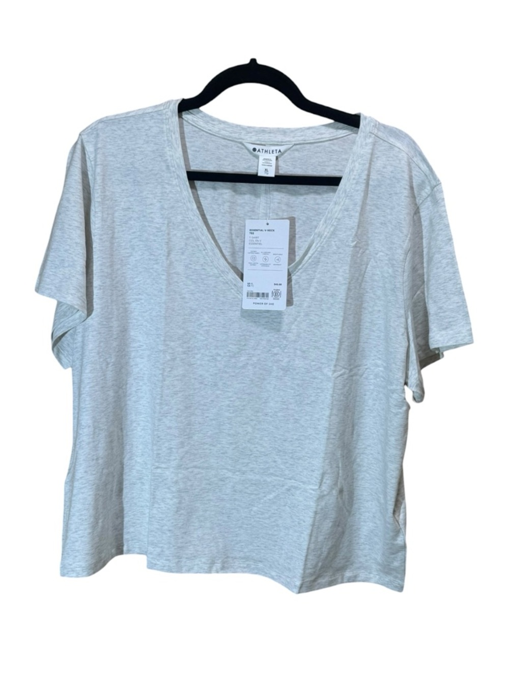 Athleta Essential V-Neck Tee Fog Grey Heather SUPIMA Cotton XL NWT - Picture 2 of 5